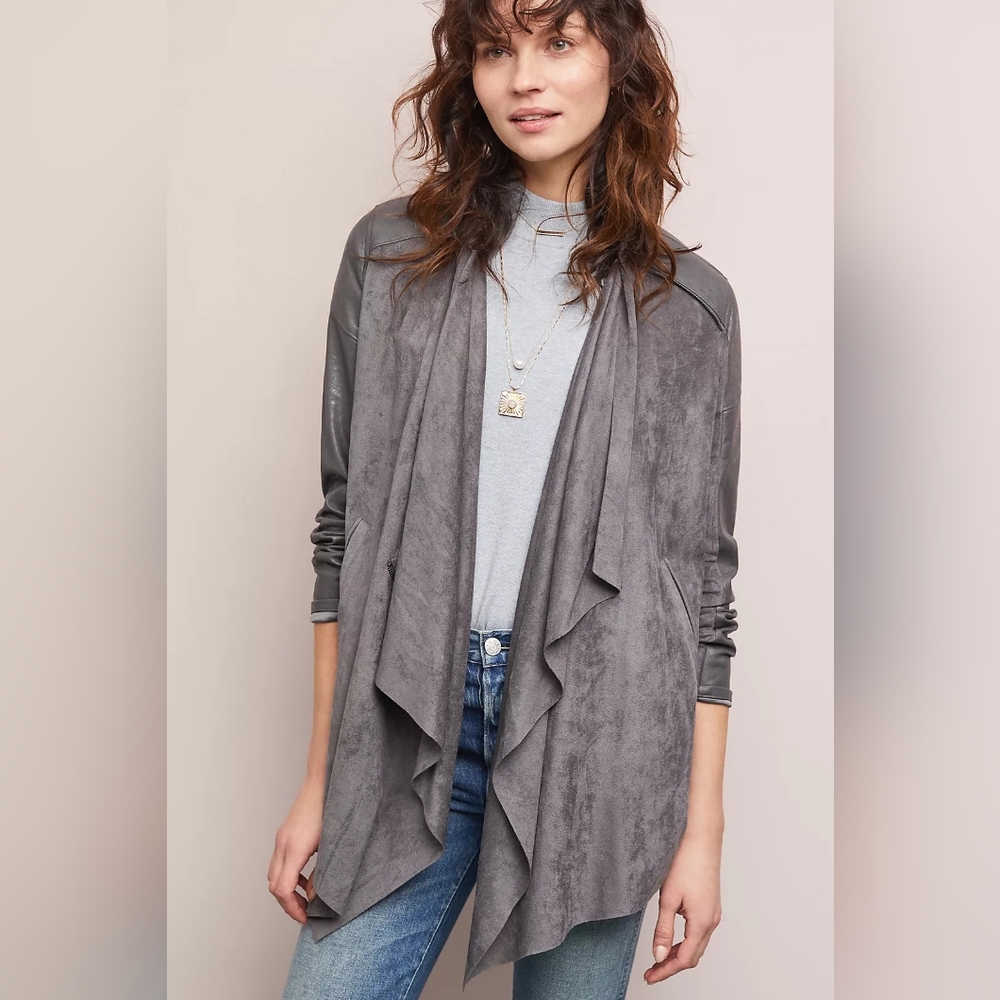 Anthropologie Blank NYC Draped Velour‎ Jacket Gray